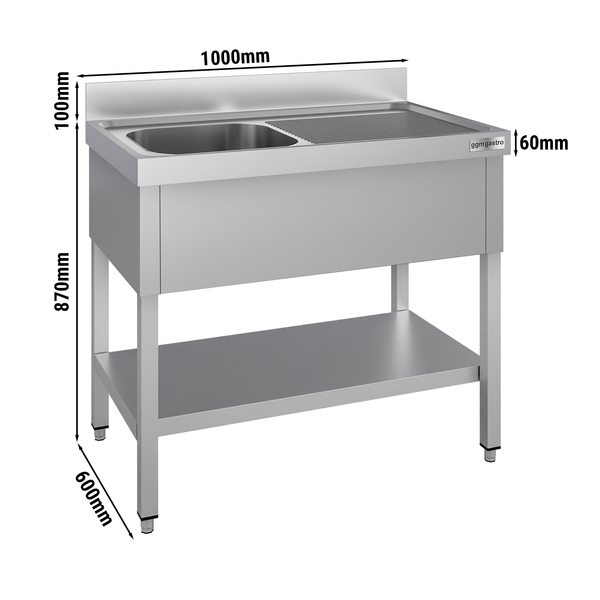 Yıkama Tezgahı ECO - 1000x600mm - Alt raflı & 1 sol evyeli