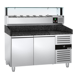 Rashladni pult za pripremu pizze PREMIUM - 1500x800 mm - sa 2 vrata - uklj. Rashladna nadograđena vitrina LED - 5x GN 1/5 + 1x GN 1/2