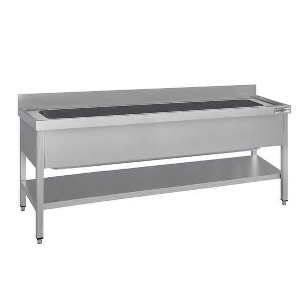 Fregadero para ollas de acero Inox. con estante inferior - 2,0 m - 1 fregadero L 180 x B 50 x T 38 cm