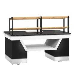 Bakery Display Counter BELFAST - 2000mm - with 2 shelves - on castors - black granite worktop