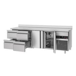 Mesa refrigerada PREMIUM - 2,3 x 0,7 m - con 2 puertas y 4 cajones - con soporte superior