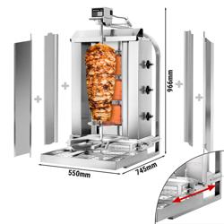 Macchina per Kebab Professionale a Gas  - 3 bruciatori - max 40kg - Da banco - incl. 2 protezioni laterali; 2 sportelli; spiedo; vaschetta raccogli grassi; ugelli metano e GPL