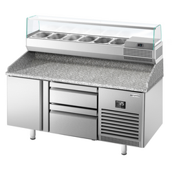 Ψυγείο Πάγκος Πίτσας Premium PLUS - 1490x700mm - με 1 πόρτα & 2 συρτάρια - με ψυχόμενη βιτρίνα - 6x GN 1/4