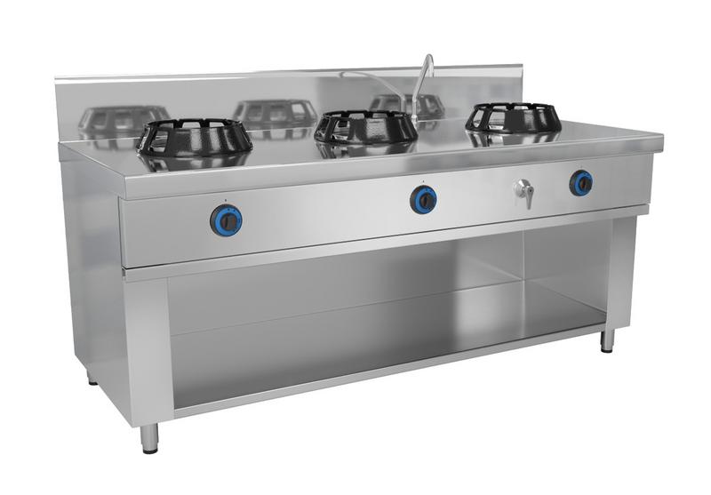 Plinski wok štednjak - 42 kW - 3 plamenika - Uključujući 1 mini vodeni stupac