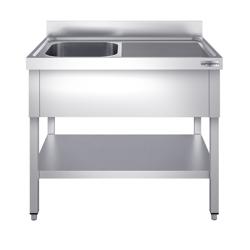 Fregadero de acero Inox. con estante inferior PREMIUM - 1,4 m - 1 fregadero a la izquierda A 60 x P 50 x A 30 cm