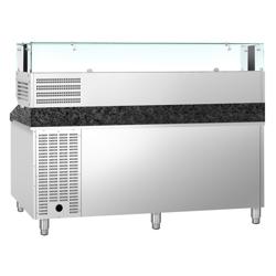 Pizzawerkbank PREMIUM - 2000x800mm - met granieten werkblad - met 3 deuren - incl. glasvitrine LED - 10x GN 1/4