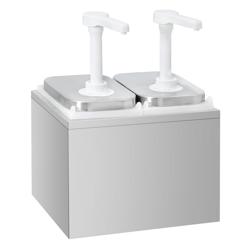 Dispensador de molhos - 2x 2L - aço inoxidável 18/8 - 255x215x325mm - doseamento regulável - com recipiente - incl. suporte para dispensador de molho