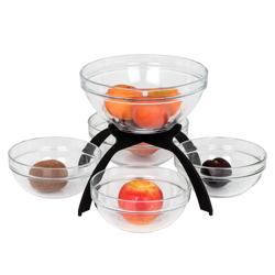 Expositor para compotas - Conjunto de 5 peças - Aço inoxidável - Preto - Altura:340mm - incl. 5 Tigelas de vidro 4x170x170mm, 1x200x200mm - com 5 prateleiras