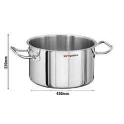 Pentola per carne professionale - Acciaio inox 18/10 - 35L - Ø 450mm - Altezza: 220mm - con fondo sandwich; maniglie resistenti al calore - per induzione - compatibile con gas; ceramica; elettrico