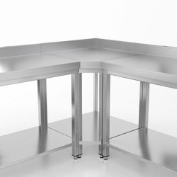 Mesa de trabajo de esquina de acero Inox. - 1,0 x 0,6 m - con zócalo y estante inferior