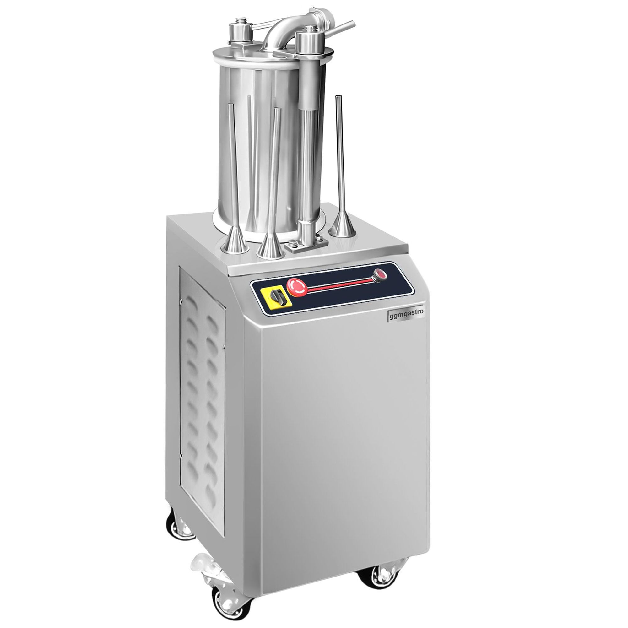 Poussoir à saucisses PROFESSIONNEL hydraulique vertical - 26L - 1,1kW - Acier inoxydable - incl. 3 entonnoirs à saucisse