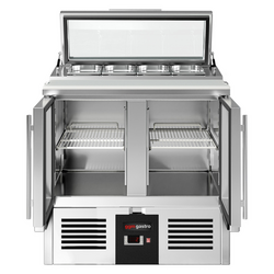 Saladette PREMIUM - 900mm - 2 glazen deuren - met ingang voor 4x GN 1/3 & Glazen deksel