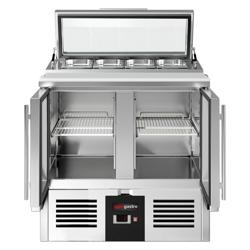 Commercial Saladette Counter PREMIUM - 900mm - 159L - 2 glass doors - for 4 x GN 1/3 & glass lid