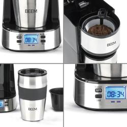 BEEM | Single Coffee Maker – Stainless Steel - 400 ml Travel Mug - 24-hour Timer - Permanent Filter