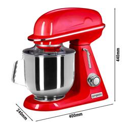 Impastatrice planetaria - da banco - 7L - 350W - 3 utensili in dotazione (gancio, spatola, frusta) - testa sollevabile - vasca estraibile - monofase - Rosso