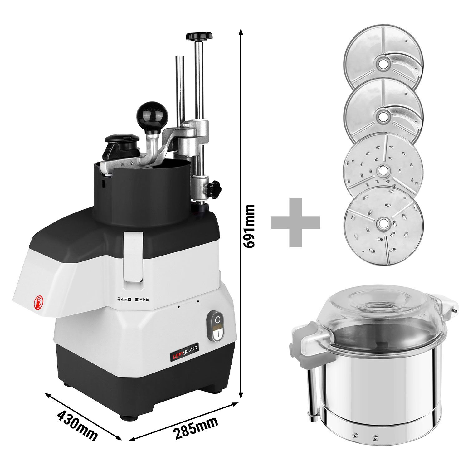 Электрическая компактная овощерезка мощностью 735 Вт с 4 дисками для нарезки/терки  и резаком | GGM Gastro