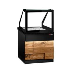 Vitrine chauffante TORONTO – 800 mm – façade en bois – pour 2 × GN 1/1 – plan de travail en granit noir