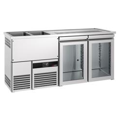 Commercial Refrigerated Beer Counter PREMIUM – 2-Glass Doors – 2-Sink Left – 1950×700 mm