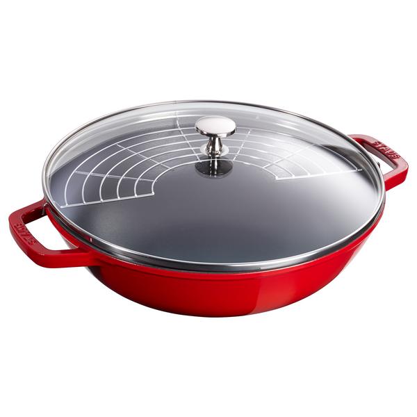 STAUB | SPECIALITIES - Wok üvegfedővel - Ø 300mm - Öntöttvas - Cherry red