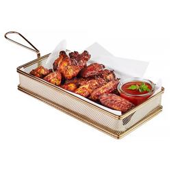 Koszyk do frytek SNACKHOLDER - ze stali nierdzewnej - prostokątny - 215x105mm - Złoty - z 1 uchwytem