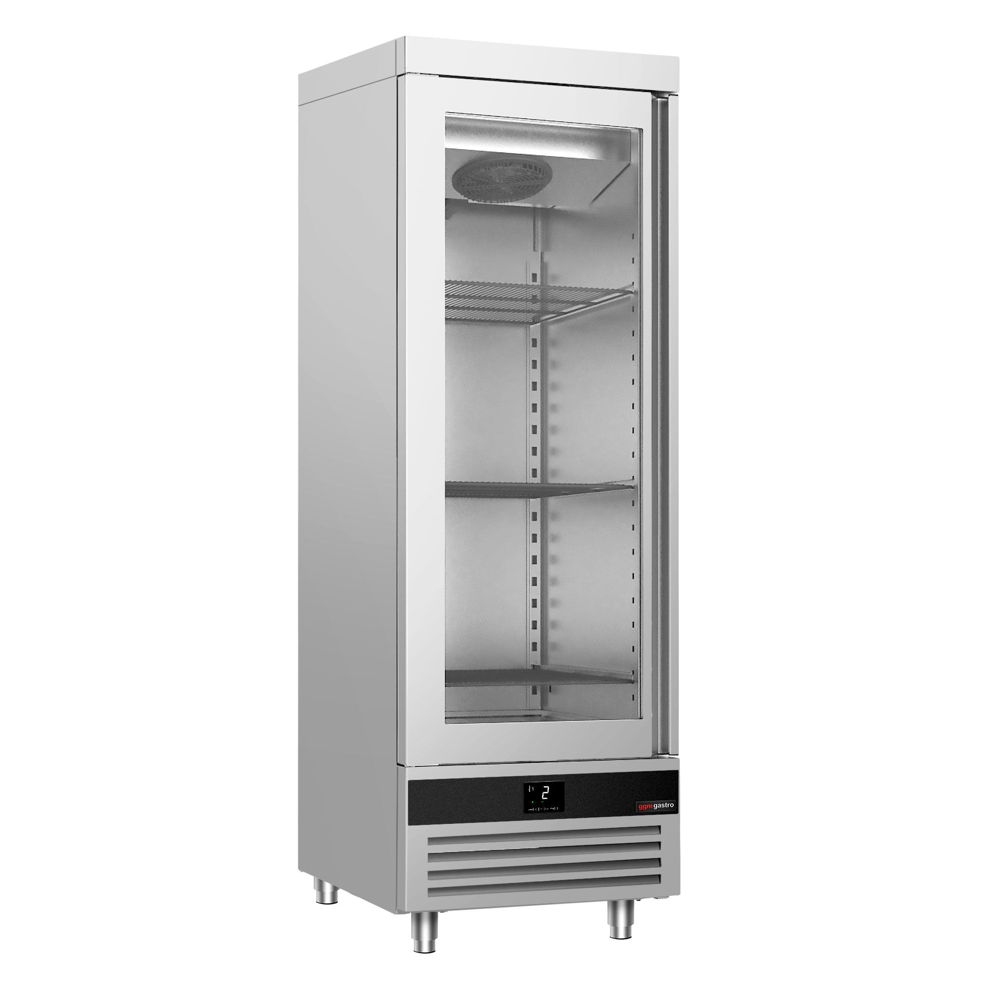 Armoire réfrigérée vitrée positive en acier inoxydable (AISI 430) PREMIUM - GN 2/1 - 600 L - avec 1 porte vitrée & 4 glissières & 4 grilles