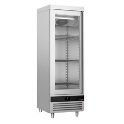 Armario frigorífico con puerta de cristal de acero inoxidable PREMIUM - GN 2/1 - 600L - con 1 puerta de cristal y guías y rejillas GN 2/1 - ventilado; R290; desescarche automático; cerradura con llave; AISI 430