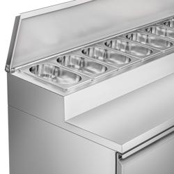 Comptoir de préparation réfrigéré professionnelle PREMIUM - 1360x700mm - avec 4 Tiroirs GN 1/1 - À capot inox 7x GN 1/3