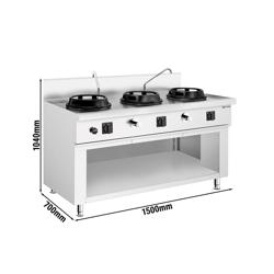 Gazlı Wok Ocak - 45 kW - 3 Gözlü - 2 mini su kolonu dahil