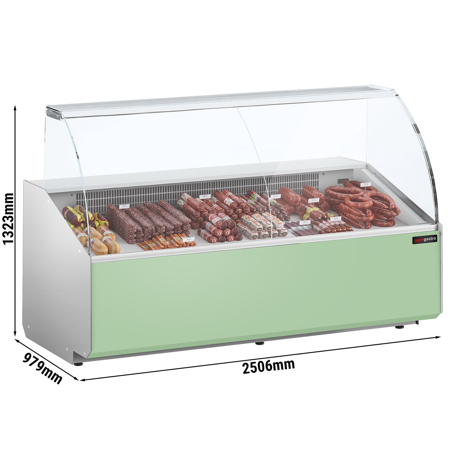 Serve Over Counter - 2506x979mm - front panel light green - capacity 512 litres