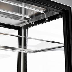 Vetrina refrigerata e per torte - 1500 mm - doppio vetro - con 3 ripiani e frontale a specchio - nero