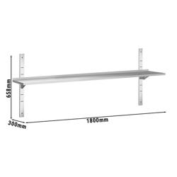 Mensola a parete in acciaio inox PREMIUM - 1800x300mm - con 1 ripiano