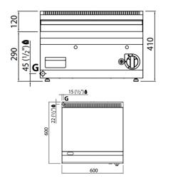 Plinski roštilj - 8,0 kW - Glatka - površina pečenja: 596x430 mm - stolni - satinirana (Scotch-Brite) završna obrada