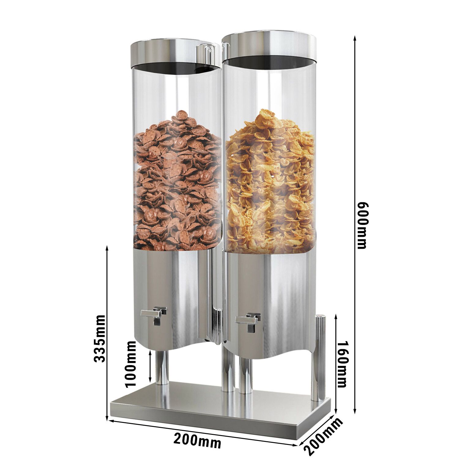 Distributeur de céréales - double - Ø 120 mm - Chrome - distribution à levier