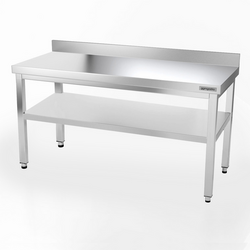 Edelstahl Arbeitstisch PREMIUM - 1500x800mm - mit Grundboden & Aufkantung