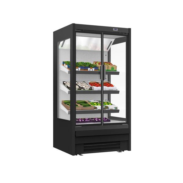 Vitrina mural refrigerada - 1018x685x2000mm - 278L - con 1 puerta batiente de doble acristalamiento y 2 estantes - Negro