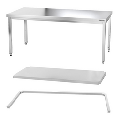 Työpöytä PREMIUM ruostumattomasta teräksestä - 2000x800mm - pohjalla ja kannattimilla 