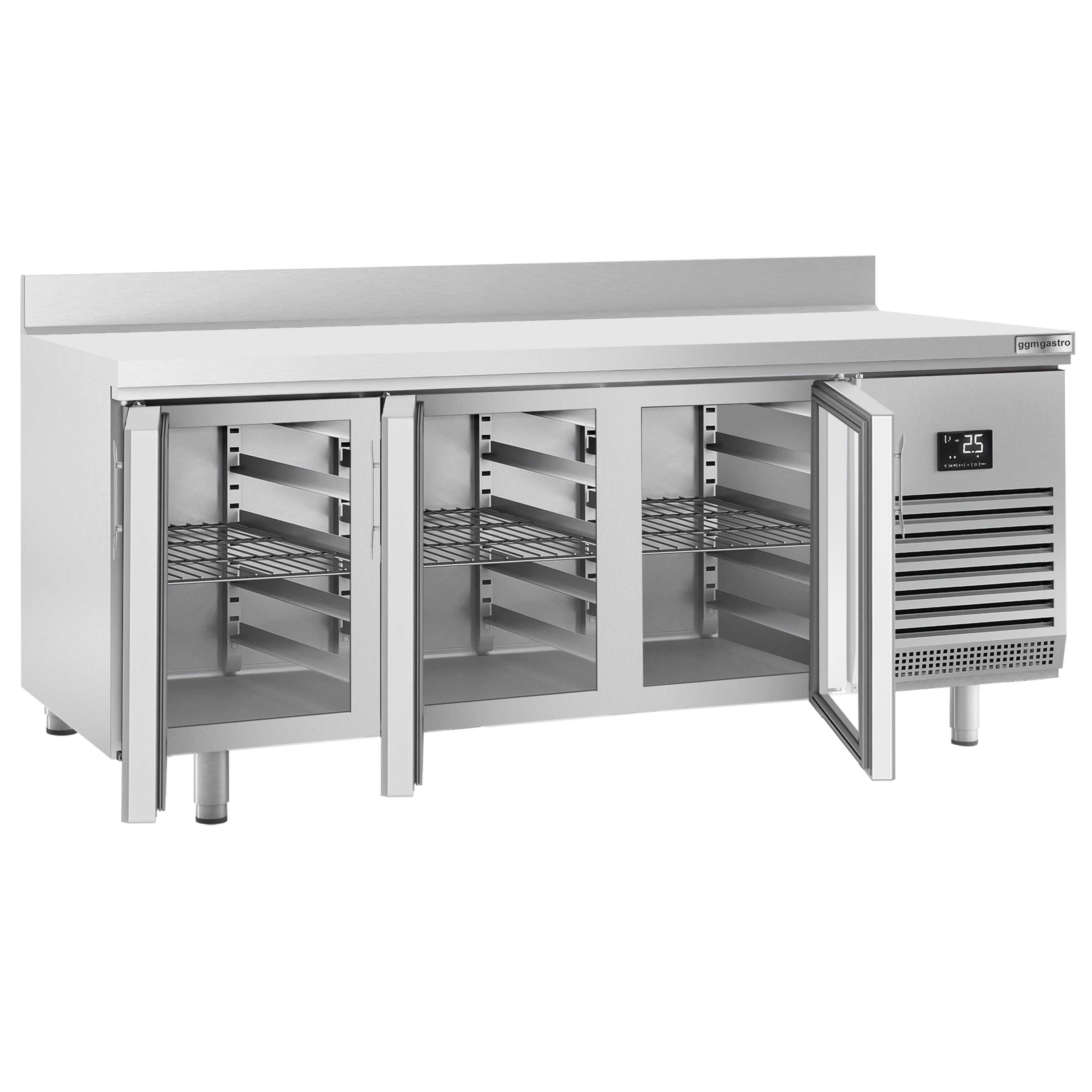 Table réfrigérée Premium PLUS - 1960x600 mm - avec 3 portes vitrées - avec dosseret
