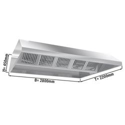 Commercial Ceiling-Mounted Extraction Canopy - 2800mm - with Baffle Filters - 2200mm Deep