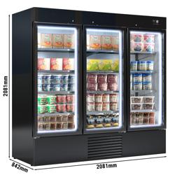 Wandvrieskast - 2081mm - 2030 liter - tot -18 °C - met 3 dubbelglas glazen draaideuren & 8 schappen - zwart