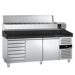 Rashladni pult za pripremu pizze PREMIUM - 2000x800 mm - sa 2 vrata & 7 ladica - uklj. Rashladna nadograđena vitrina - 9x GN 1/3