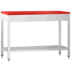 Arbetsbord i rostfritt stål PREMIUM - 1,0 m - inkl. skärbräda i rött