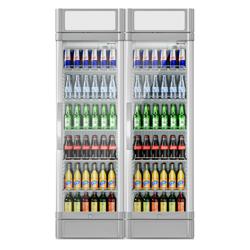 (2 unid) Armário expositor refrigerado para bebidas - 1190mm - 694L - com 2 portas de batente em vidro & painel publicitário iluminado - com indicação/painel digital de temperatura - Cinzento