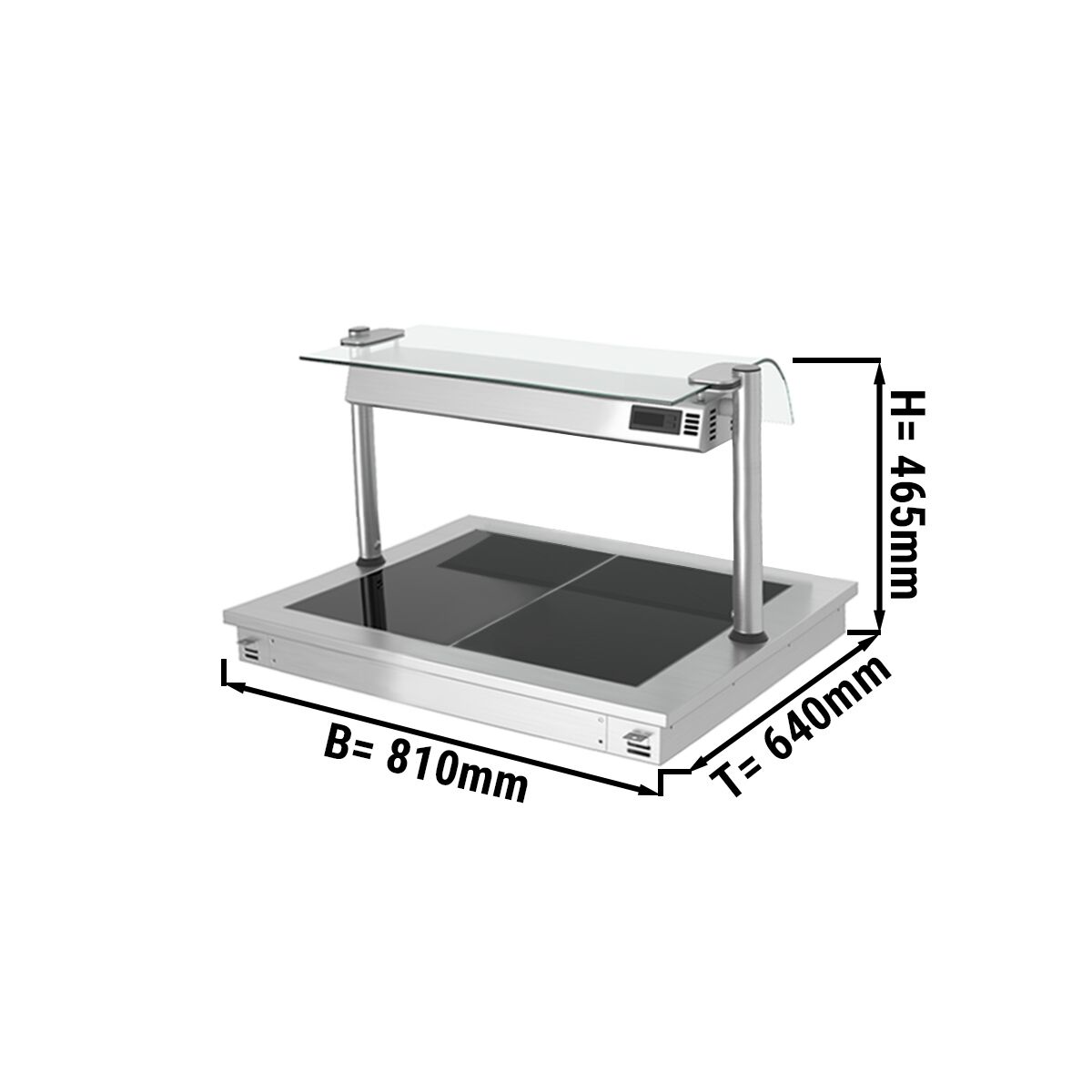 Plaque chauffante encastrable - 800 mm - 2x GN 1/1 - 900 watts - avec protection hygiénique en verre