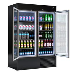 Vitrina mural refrigerada - 1384x842x2003mm - 1310L - con 2 puertas batientes de vidrio de doble acristalamiento y 4 estantes - Negro