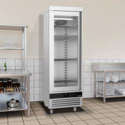 Koelkast RVS PREMIUM - GN 2/1 - 700mm - 600liter - tot -2°C tot +8°C - met 1 glasdeur - geforceerde koeling, automatische ontdooiing & LED‑verlichting