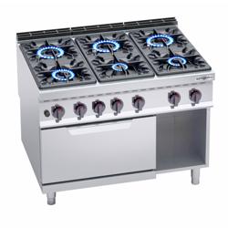 Fogão a gás - 6x queimadores (53,5 kW) + Forno a gás (7,8 kW)