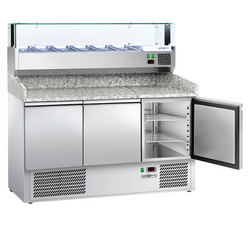 Pizza Hazırlık Tezgahı ECO - 1400x700mm- 3 Kapılı  - Soğutmalı vitrin dahil- 6x GN 1/4