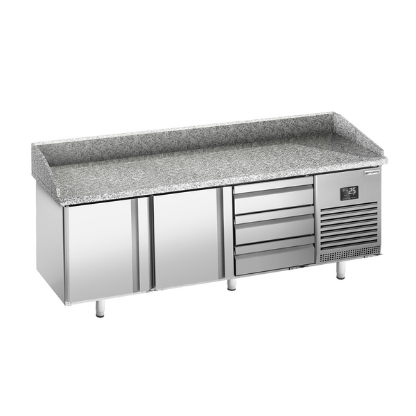 Pizzakoeltafel Premium PLUS - 1980x700mm - met 2 deuren & 3 laden