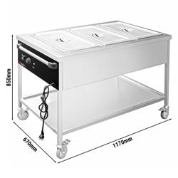 Mobile Bain Marie - 3x GN 1/1 - 150mm deep - 1,95 kW - Wet Heat - with Drain Tap