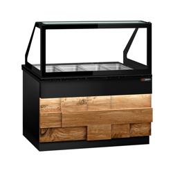 Vitrine chauffante TORONTO – 1500 mm – façade en bois – pour 4 × GN 1/1 – plan de travail en granit noir